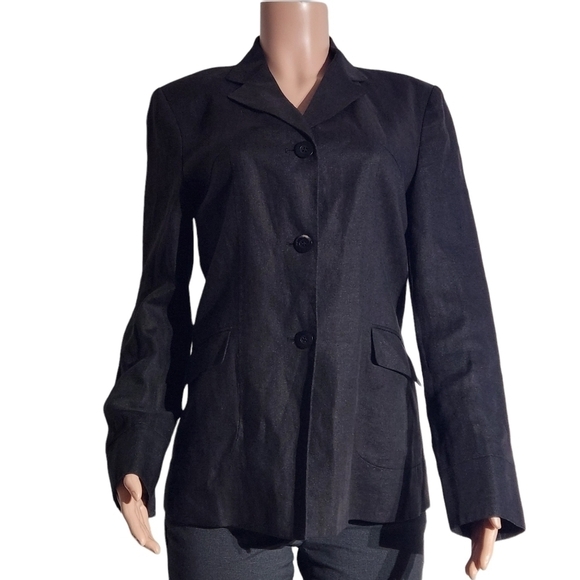 TALBOT'S Womens Blazer 100% Irish Linen Black 3 Button Career Size: 8 LONG - Picture 1 of 9